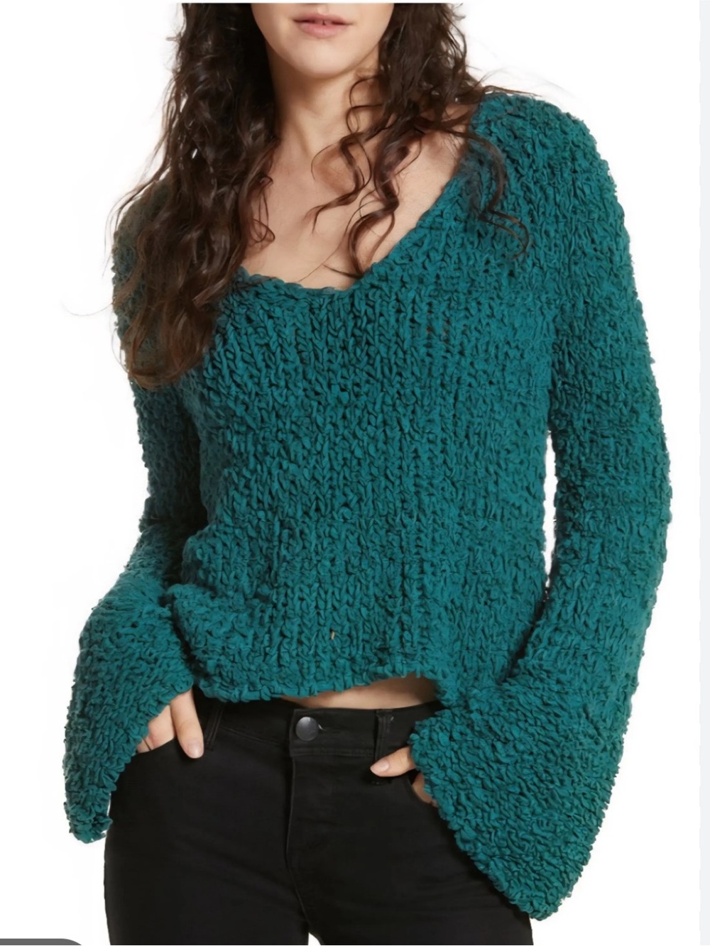 Free People Sand Dune Bell Sleeve Sweater Medium Teal